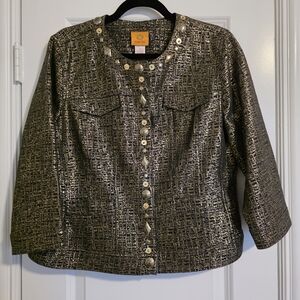 Ruby Rd Black & Gold Textured Embellished Jacket Button Front Size 12